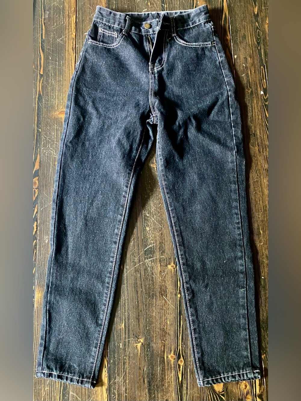 Vintage Falmer Heritage High Waisted Jeans. Charcoal washed Black/white stitch
